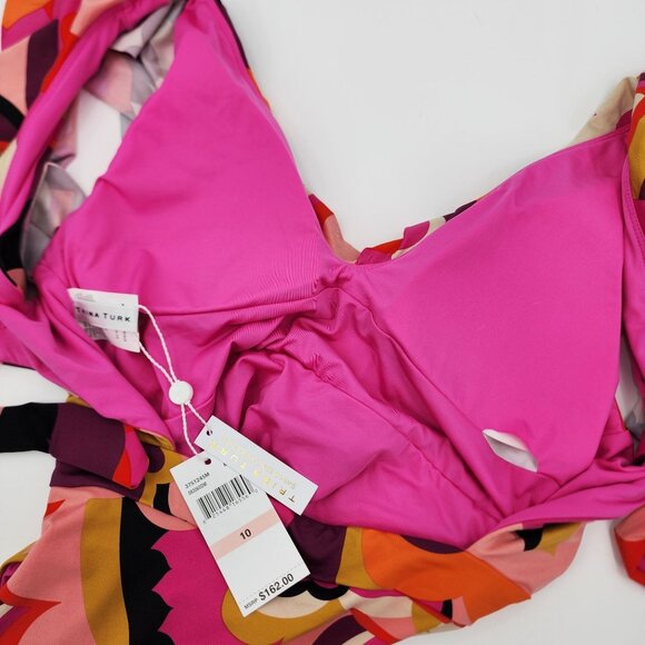 Trina Turk womens size 10 Fan Faire Ruffle Plunge One-Piece Swimsuit New - Picture 5 of 11